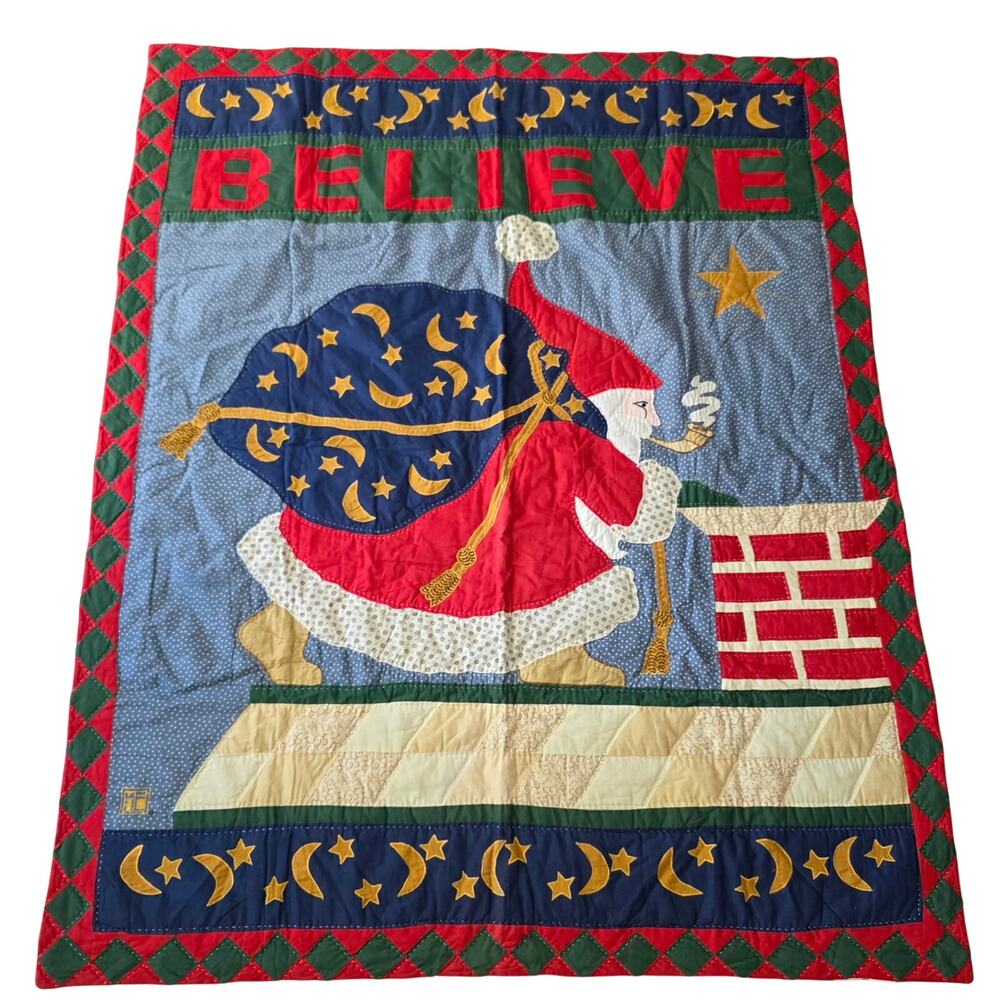 Mary Engelbreit Believe Santa Christmas Appliqué Quilt
